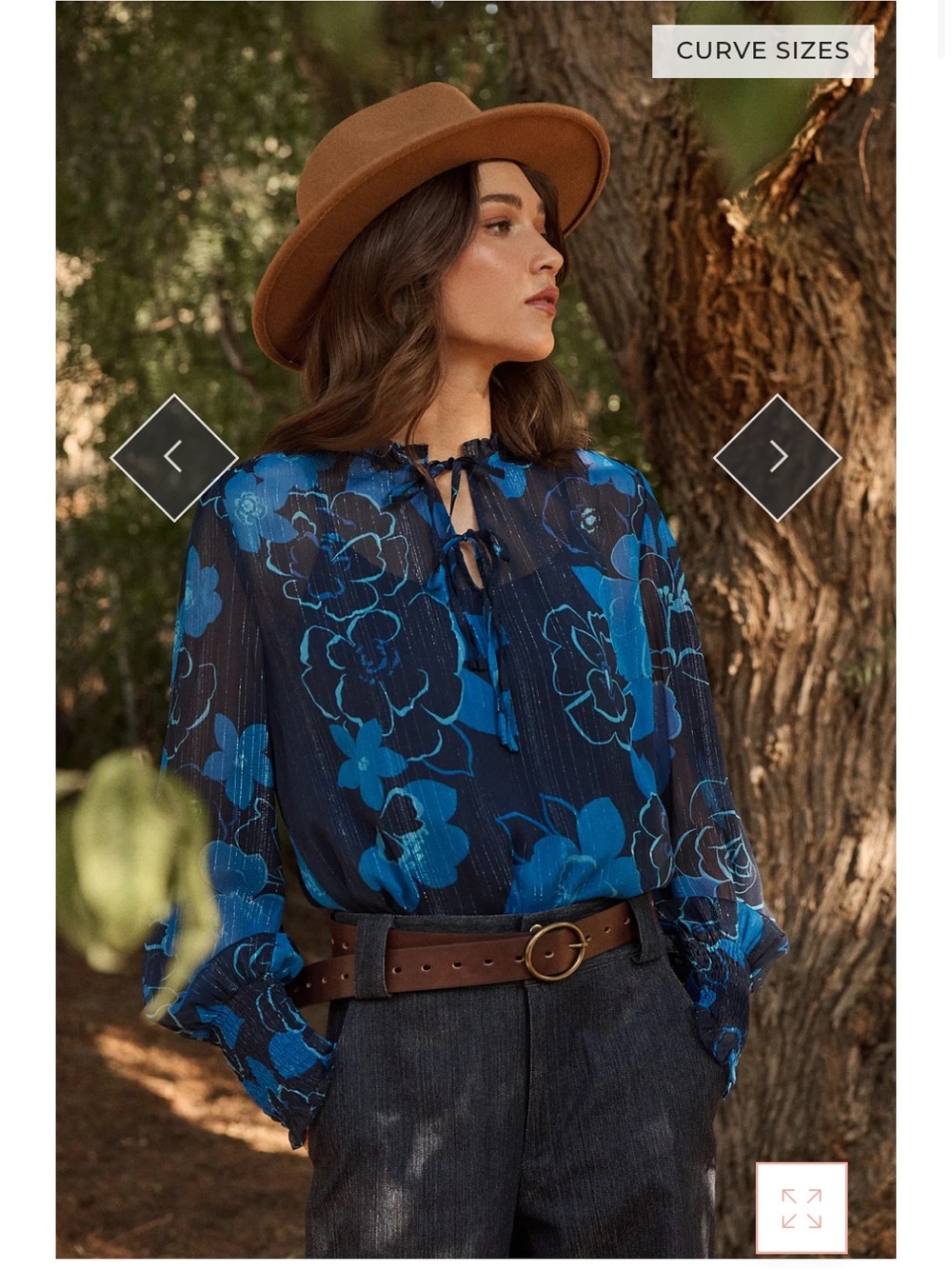 Sugarlips Blue Floral Split-Neck Blouse Size L